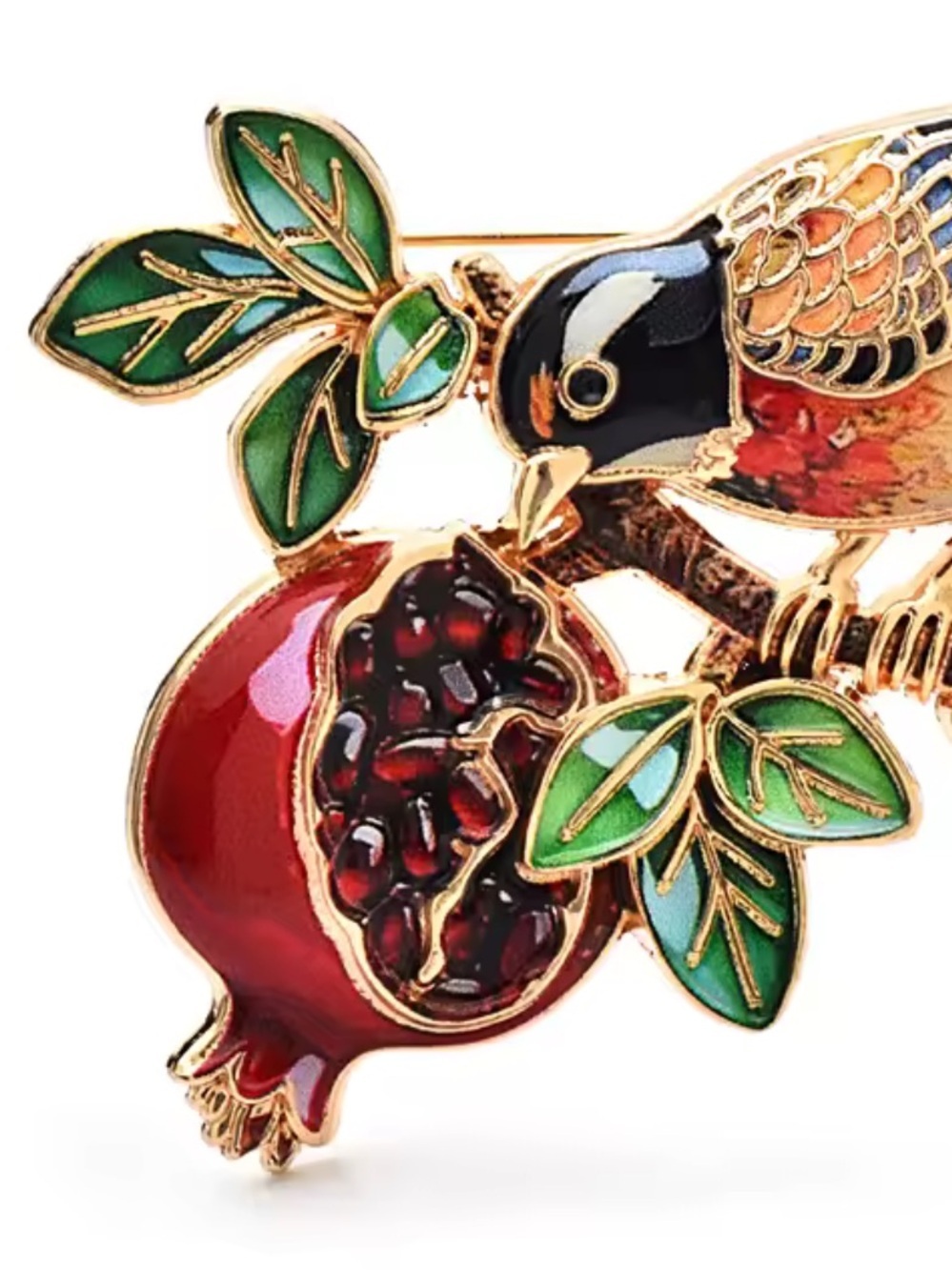 Pomegranate Bird Gold Brooch - Picture 11 of 11